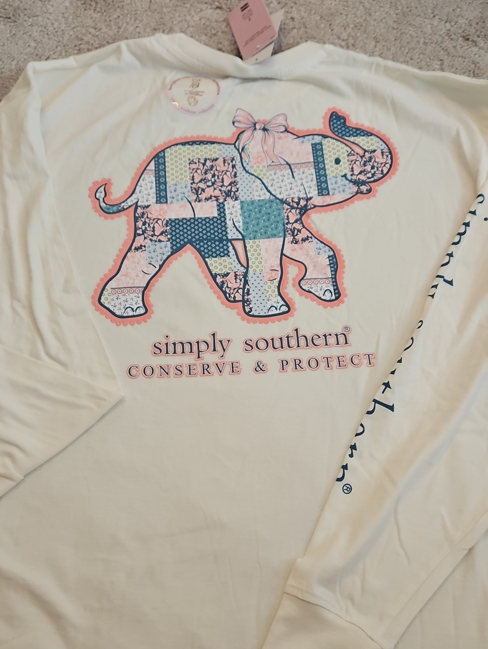 Simply Southern Cream Long Sleeve Patchwork Elephant Tee